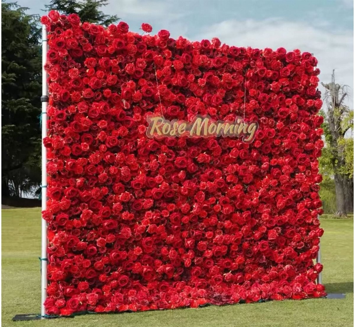 Deep red rose 3D flower wall backdrop for photo booth hire in Perth