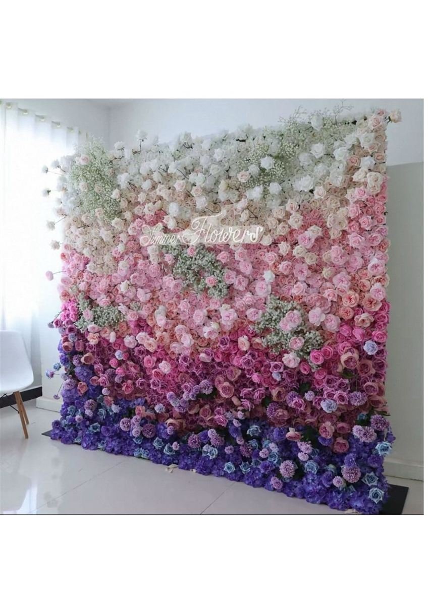 Pink and purple ombre 3D flower wall backdrop for hire in Perth