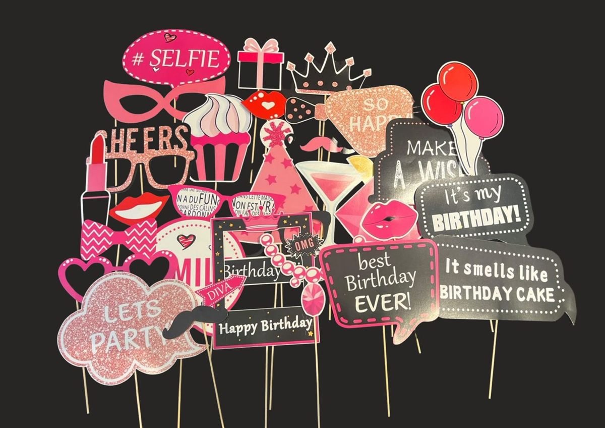 Birthday photo booth prop set available with Fotobooth Perth hire
