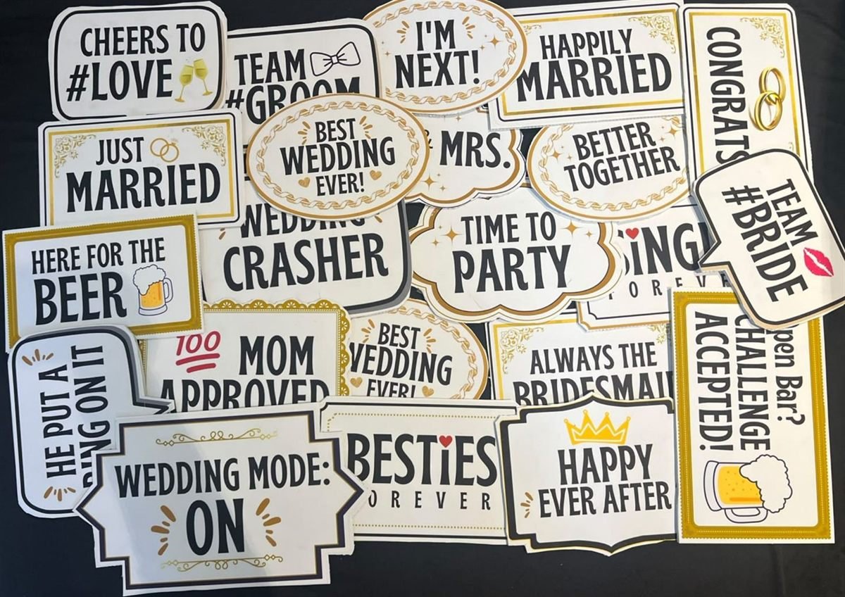 Wedding signs photo booth prop set available with Fotobooth Perth hire